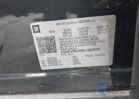 2019 Chevrolet Traverse 3Lt from USA, damaged, VIN 1GNEVHKW9KJ284529